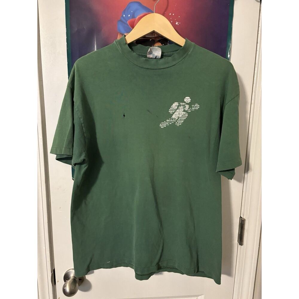 vintage shredded faded single stitched 80s green L chemical bank shirt 1 of 1
